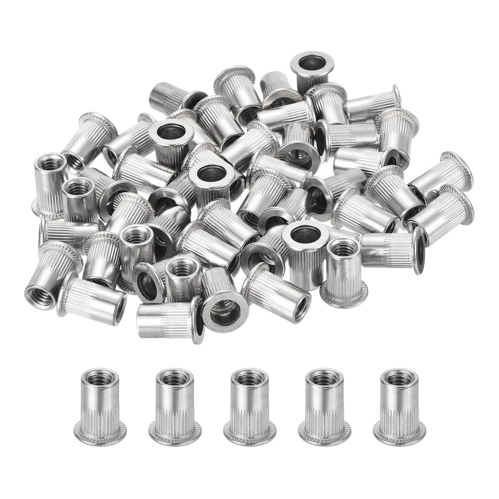 60Pcs Rivet Nuts Flat Head, M6 Stainless Steel 304 Thread