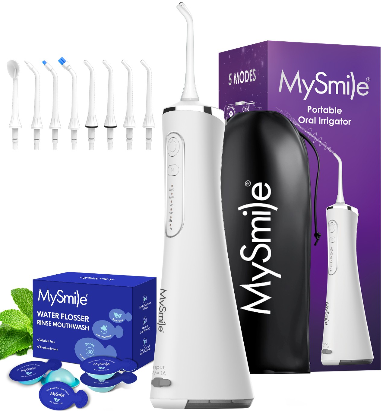 MySmile LP211 Cordless Water Flosser w/ Mouthwash Oral Irrigator 5 Modes 8 Tips