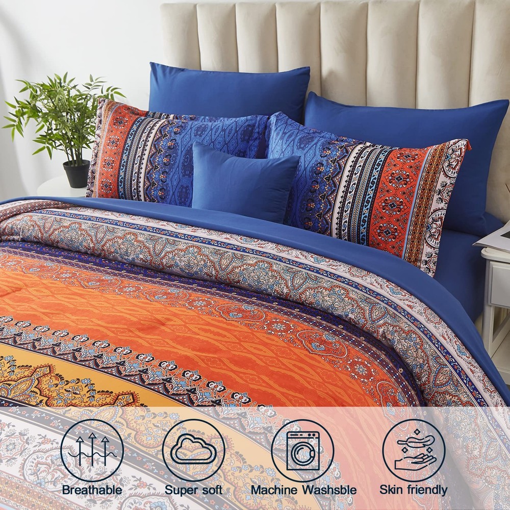 Cottolester Queen 8pc Boho Comforter Set Burnt Orange