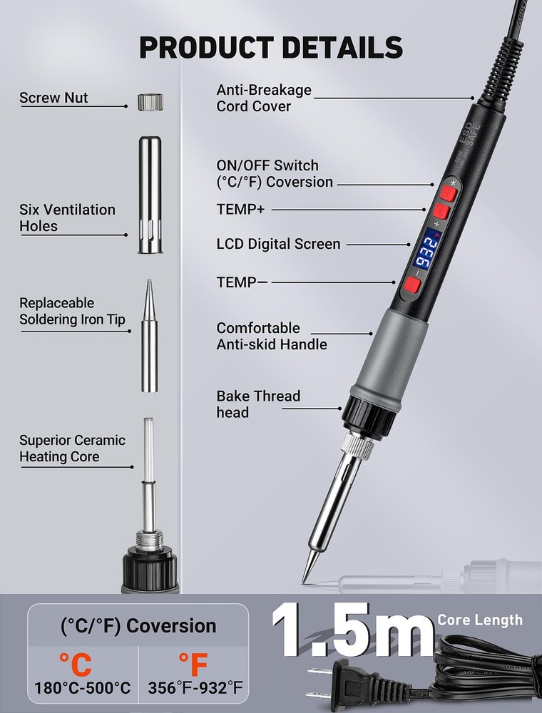 21-in-1 3D Printer Smoothing Tool Kit, 80W LCD Digital Adjustable...