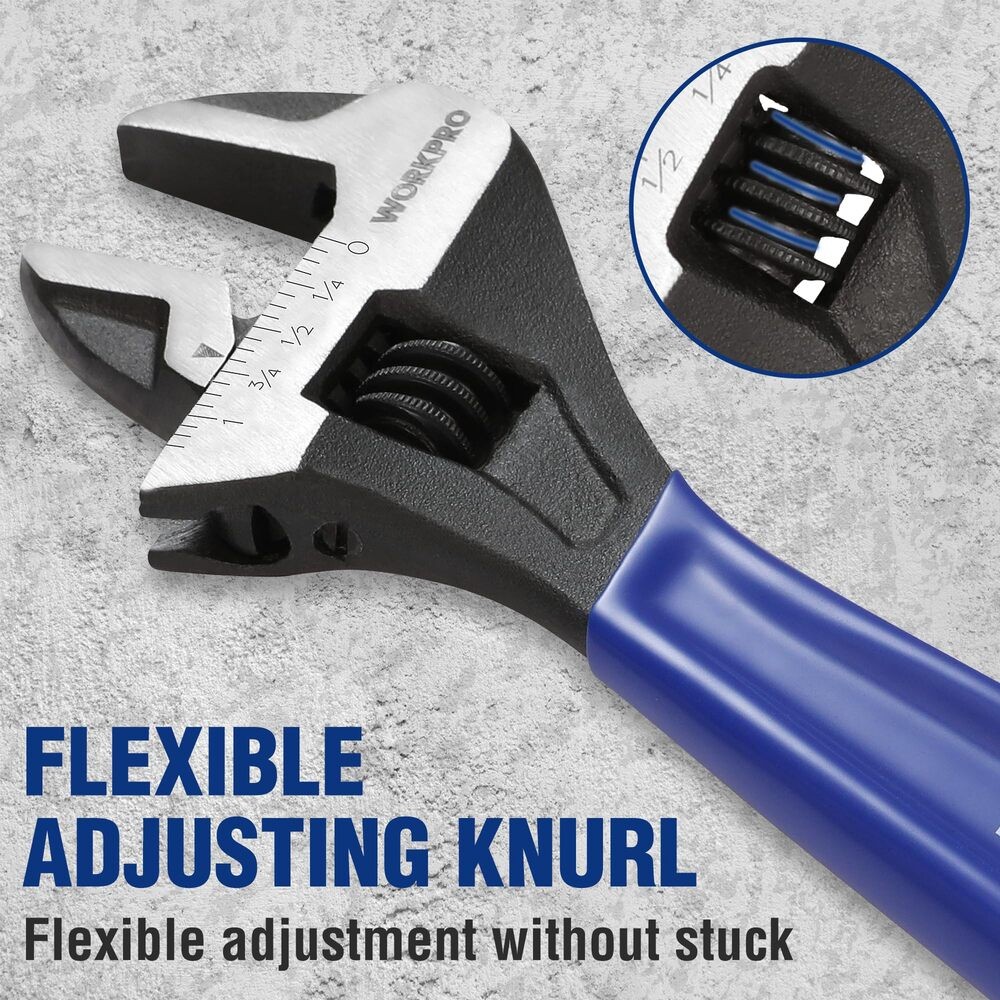 WORKPRO 5PCS Adjustable Wrench Set 4" 6" 8" 10" 12" Wide Jaw Metric & SAE Scales