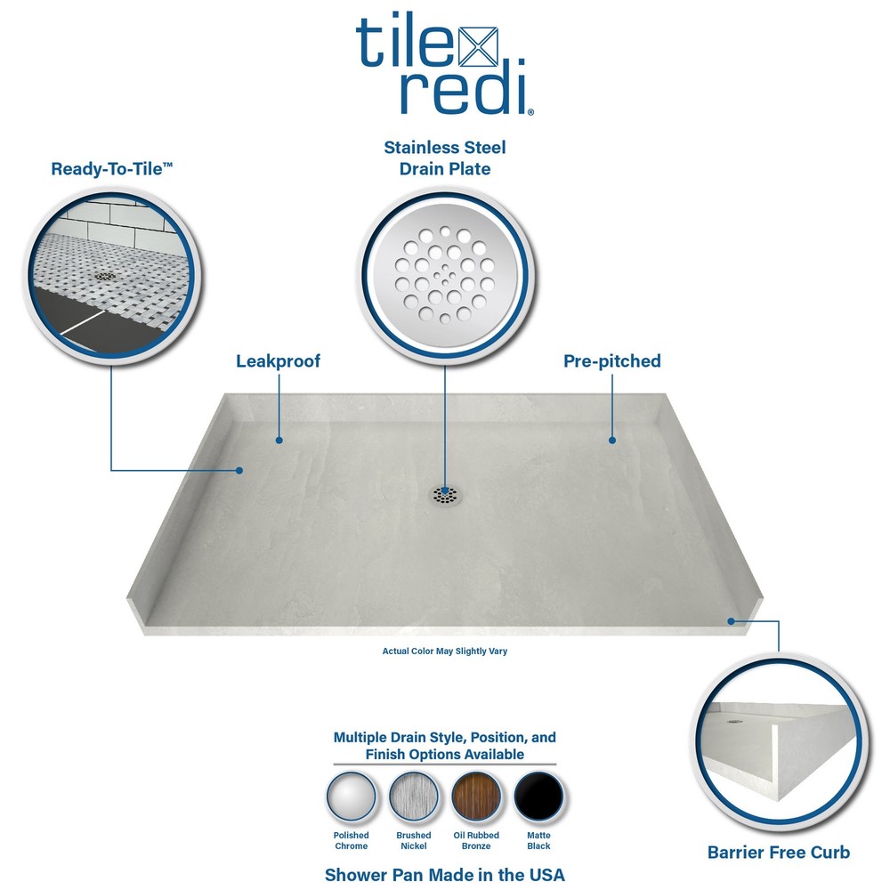 Tile Redi 3060LBF Redi Base 30" x 60" Rectangular Barrier - Chrome