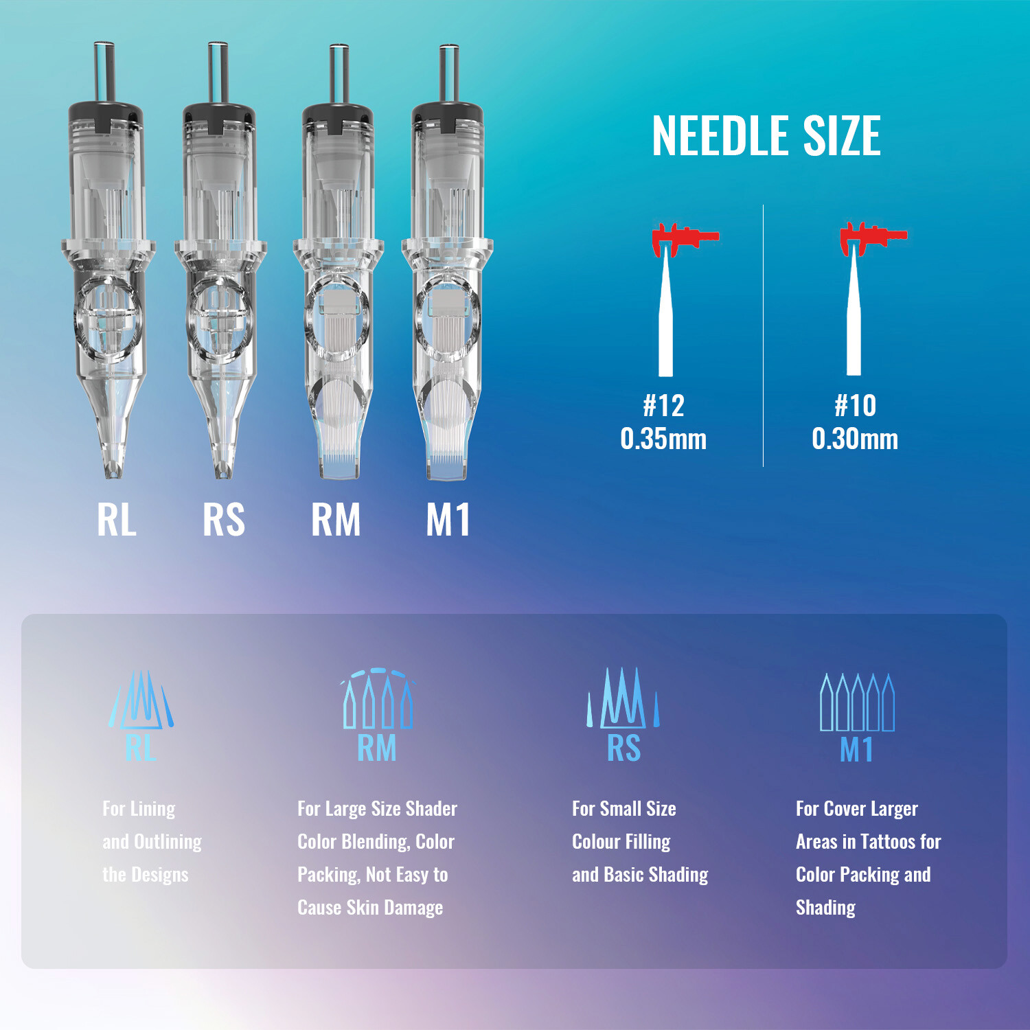 20-50Pcs Mixed Disposable Tattoo Cartridge Needles for Liner Shader RL RS RM M1