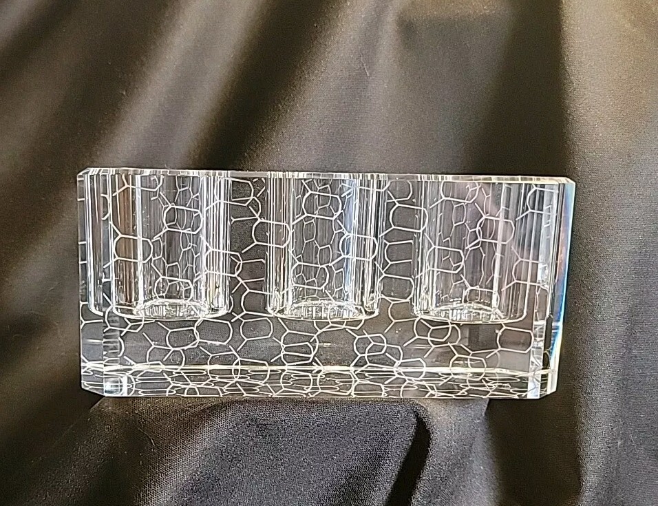 Heavy Clear Rectangular Contemporary Geometric Etched Pattern Votive Candle...