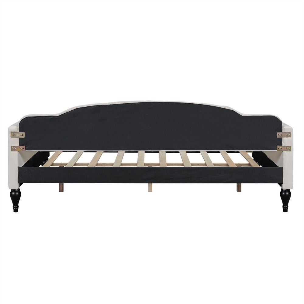 Full Size Daybed Linen Upholstered Bed Frame Sofa Bed for Bedroom Beige