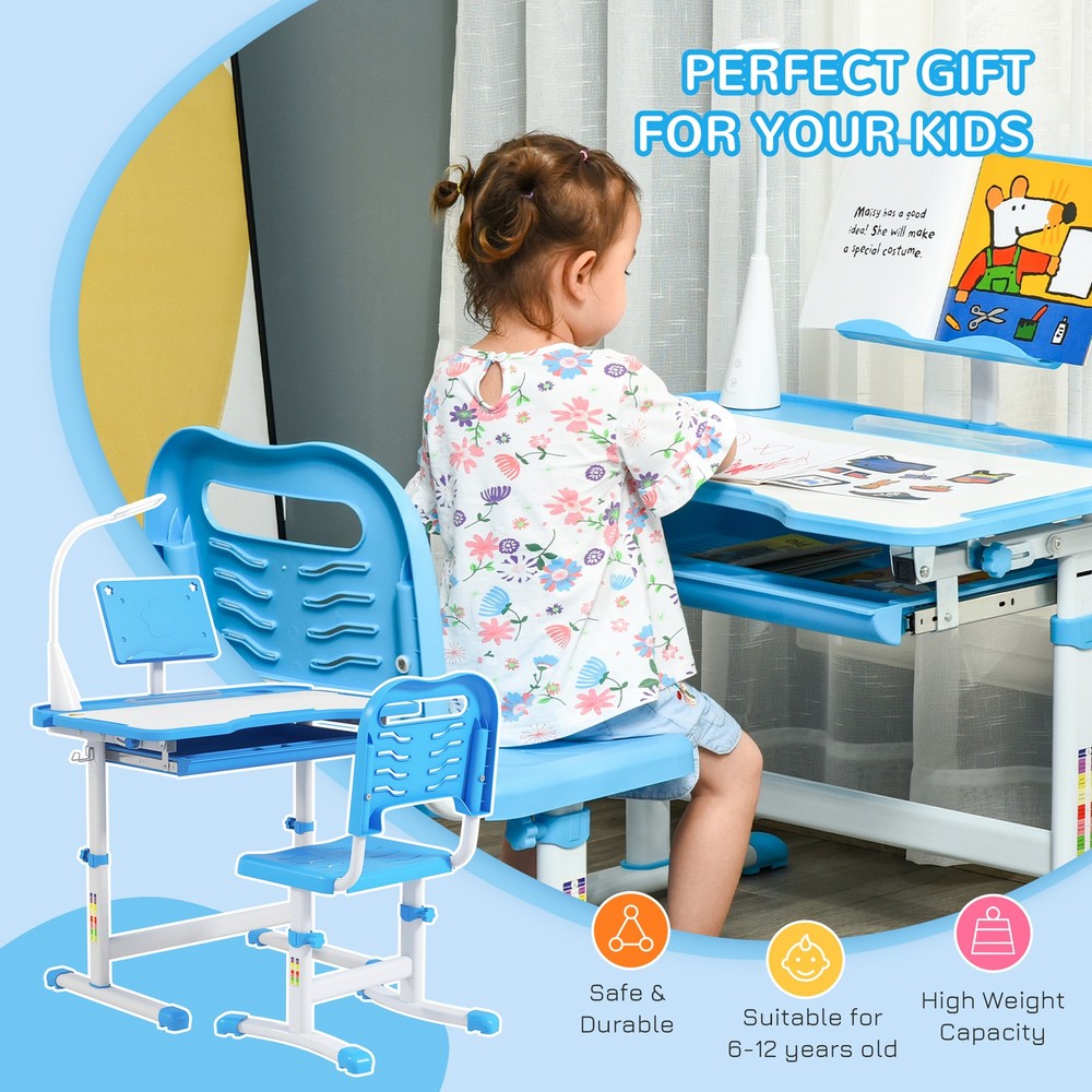 Multi-Function Kids Desk & Chair Set Height Adjustable School Study Table, Pink