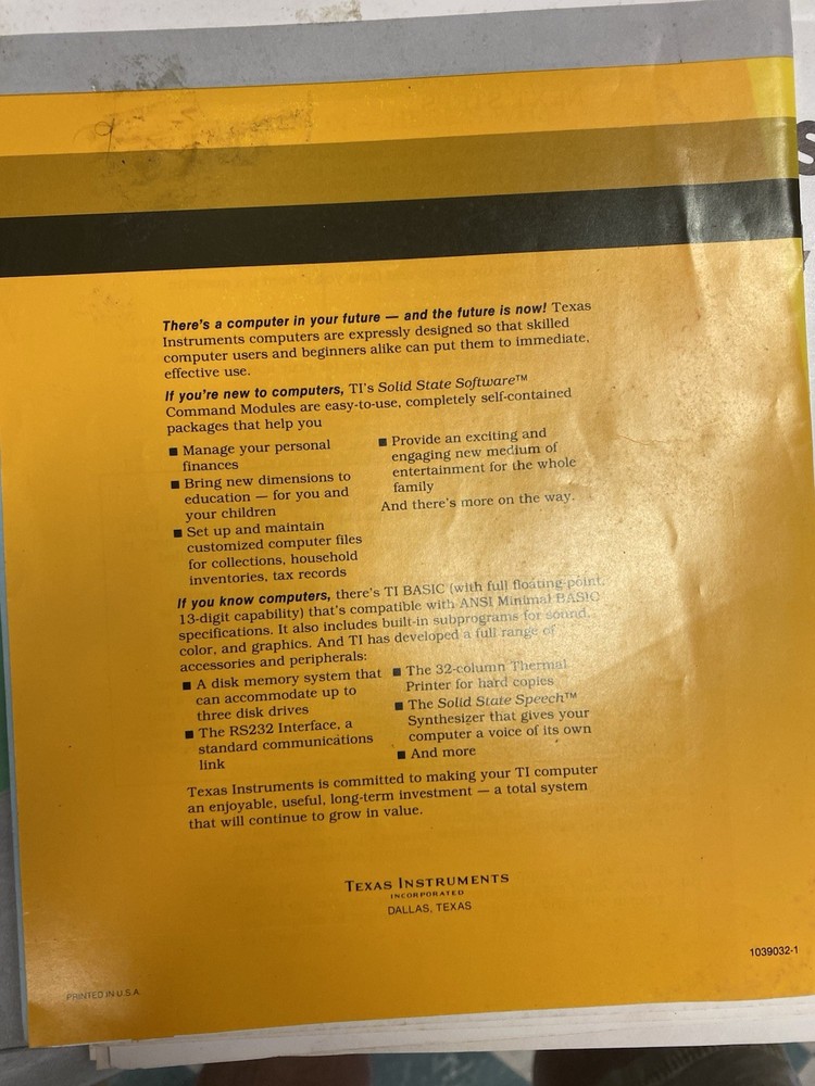 Vintage Texas Instruments TI-99/4A Computer Beginners Basic Book User Guides Etc