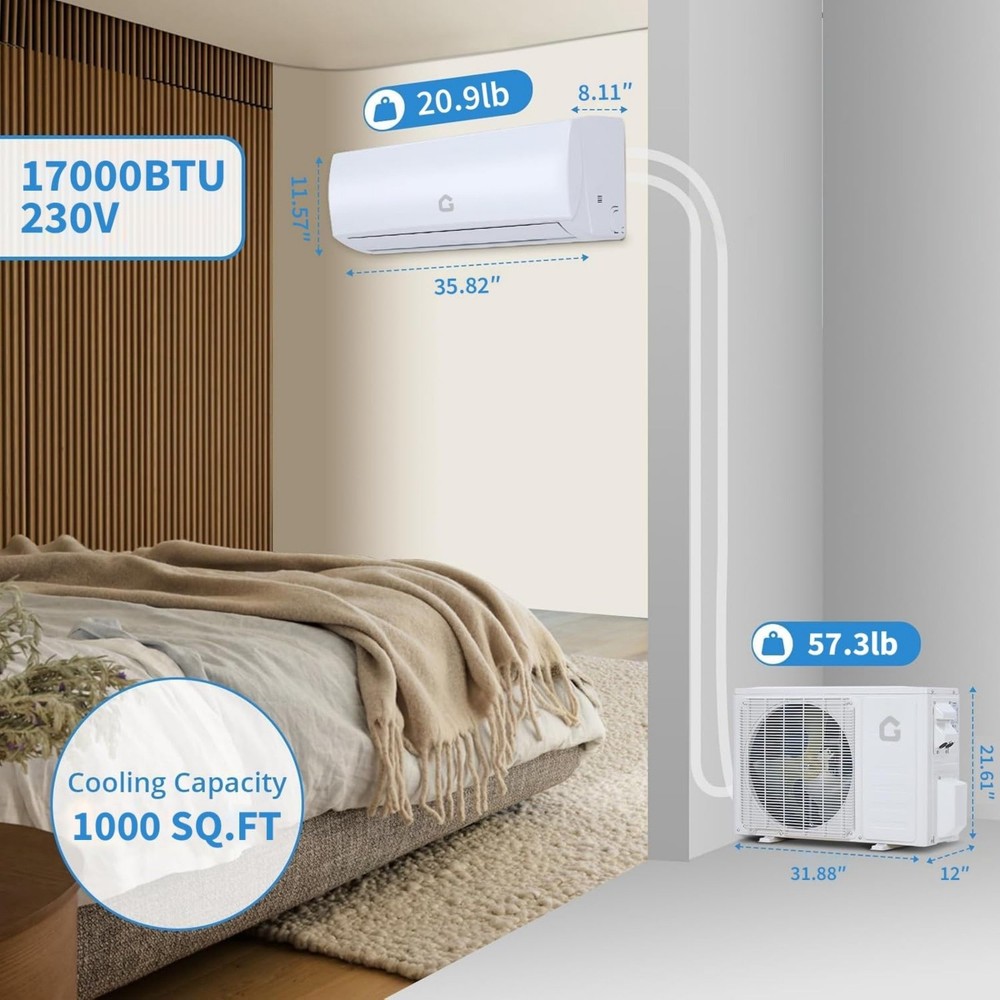 17000 BTU Mini Split AC/Heating System 230V WIFI Enabled Energy Efficient R32