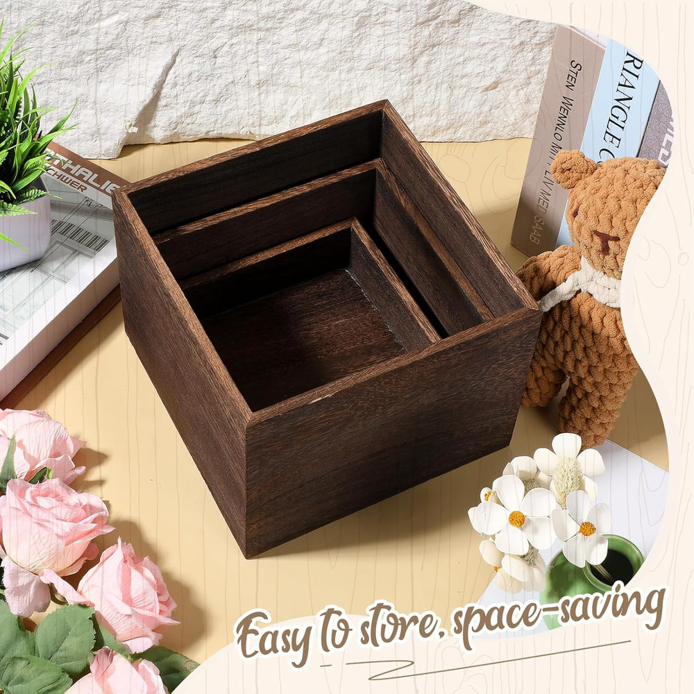 Wooden Display Risers Set - 6 Pcs Stackable Rustic Stands for Events and Decor