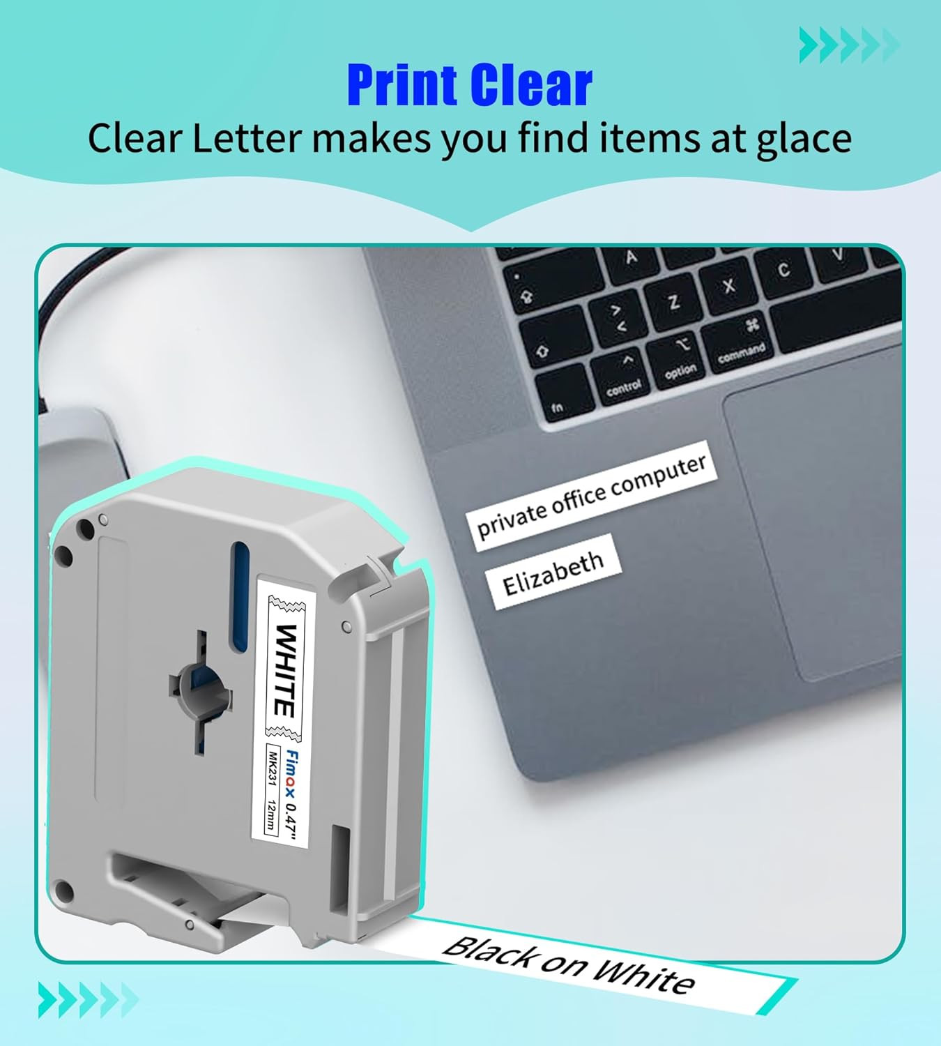 4pk Label Maker Tape 12mm 0.47 - fits Brother M-K231s P-Touch BLACK on WHITE