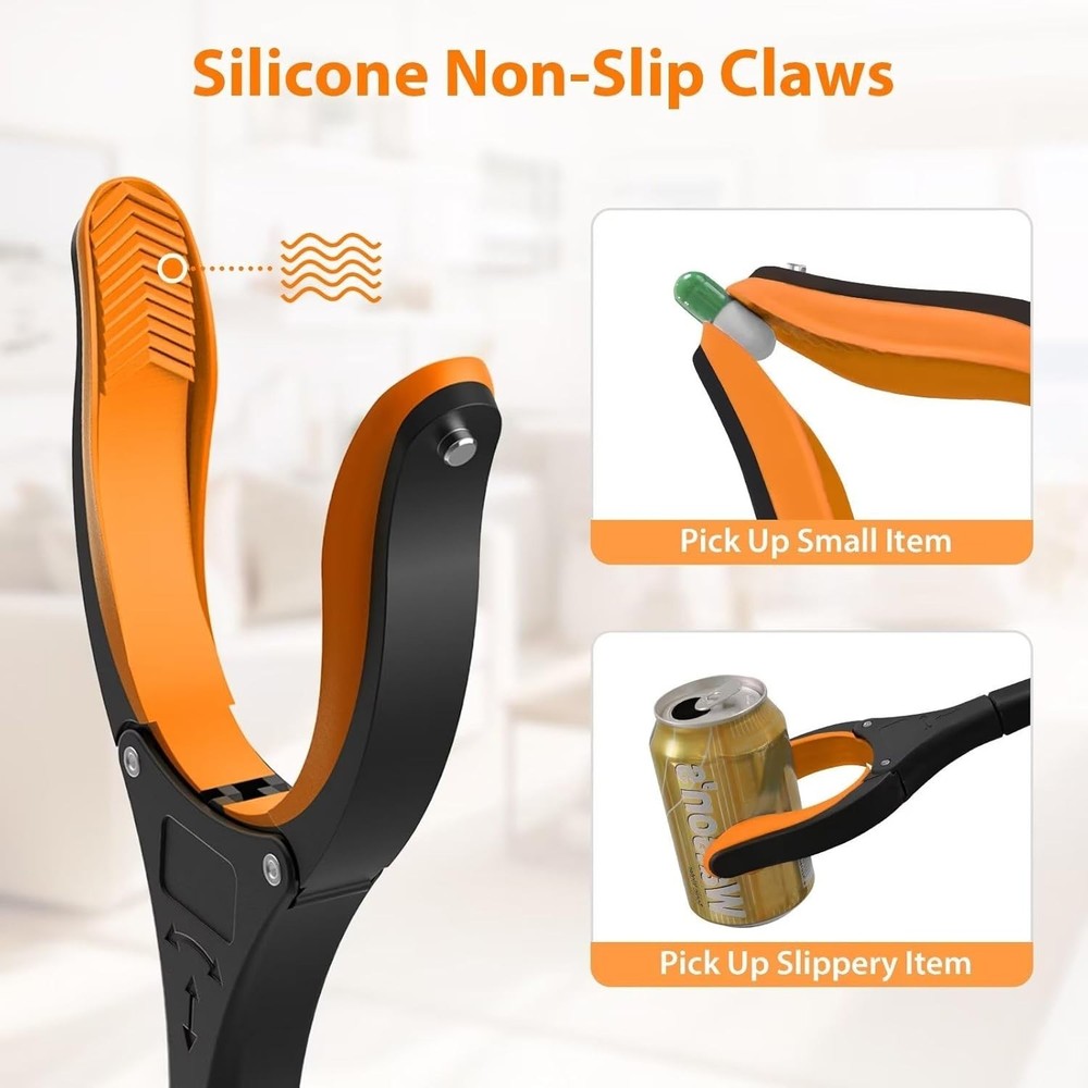Compact 32" Grabber Tool - 2-Pack with Enhanced Silicone Jaw & Folding Design