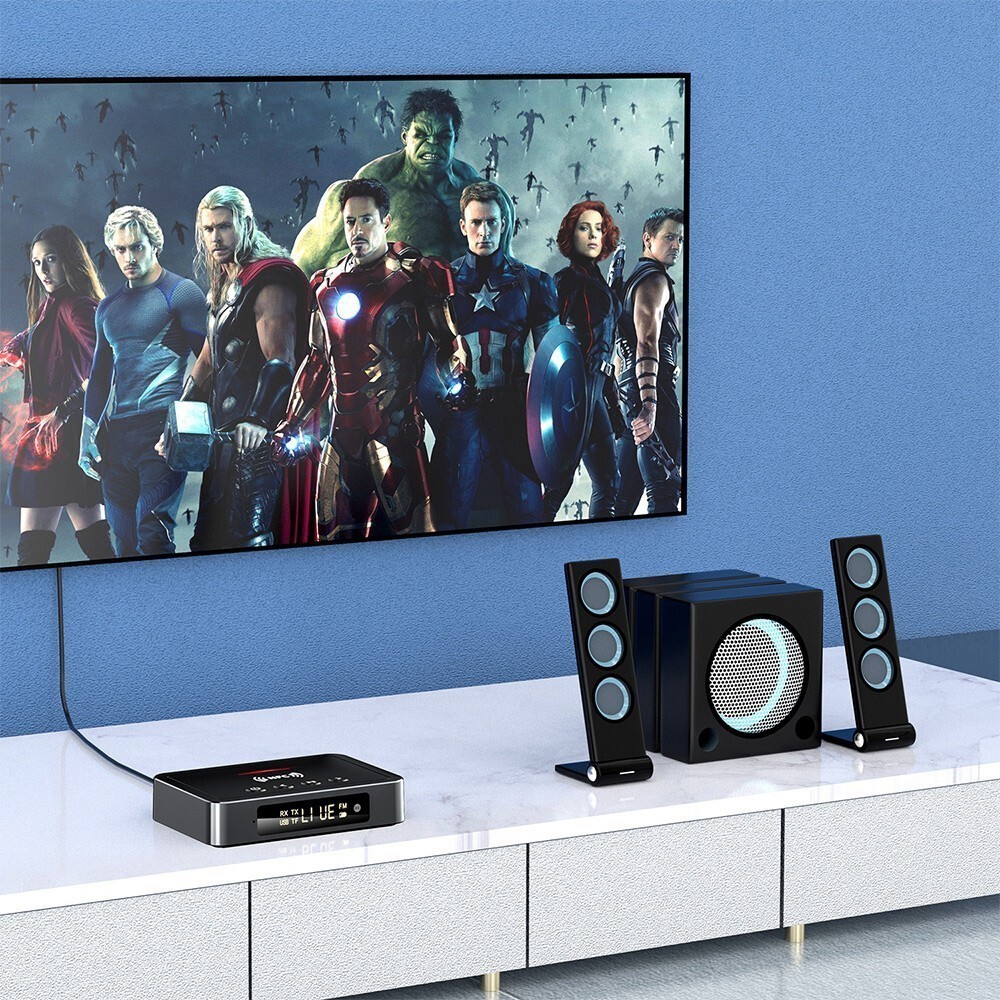 BT Transmitter Receiver Wireless 3.5mm Adapter AUX NFC to 2 RCA Audio W/Remote