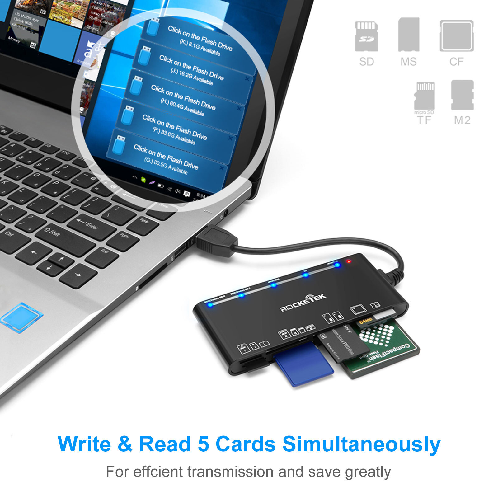 7IN1 Card Reader USB 3.0 Micro SD TF CF Smart Memory Adapter for Windows Mac OS
