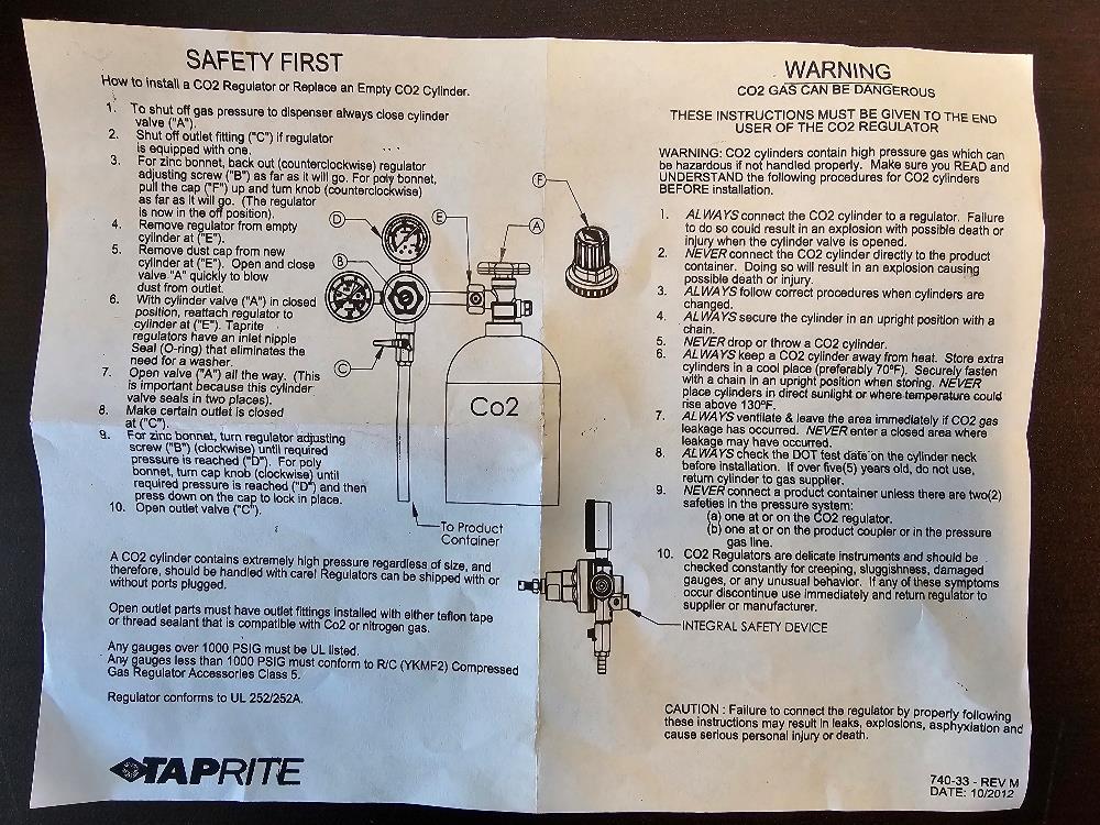 Taprite CO2 Nitrogen Secondary Regulator - 1 Body / 1 Pressure Beer CO2 New