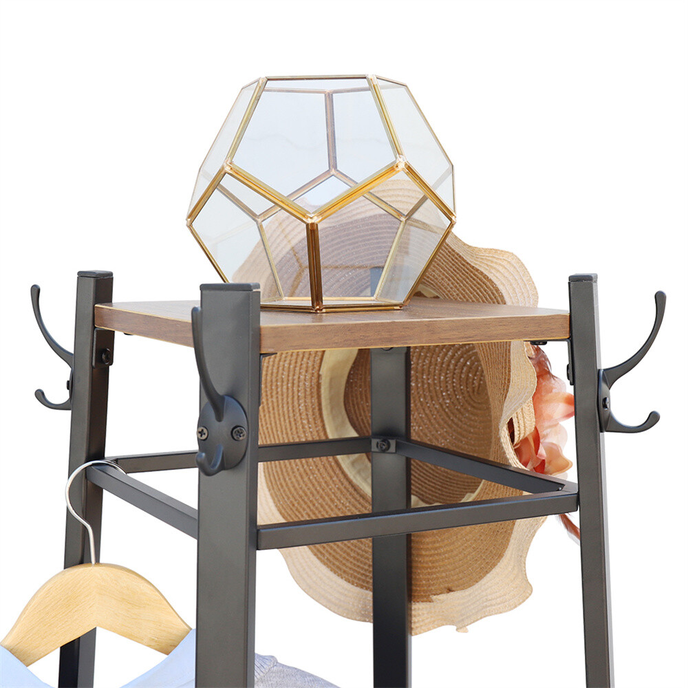 Industrial Coat Rack Stand Hall Tree Entryway Home Storage Shelves with 8 Hooks