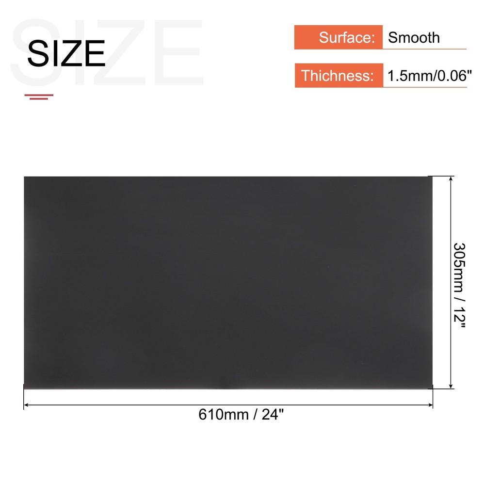 ABS Plastic Sheet 24" x 12" x 0.06" ABS Styrene Sheets Black 2 Pcs