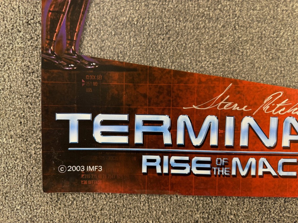 Stern Terminator 3 Pinball Machine Backglass Translite ORIGINAL SIGNED RITCHIE