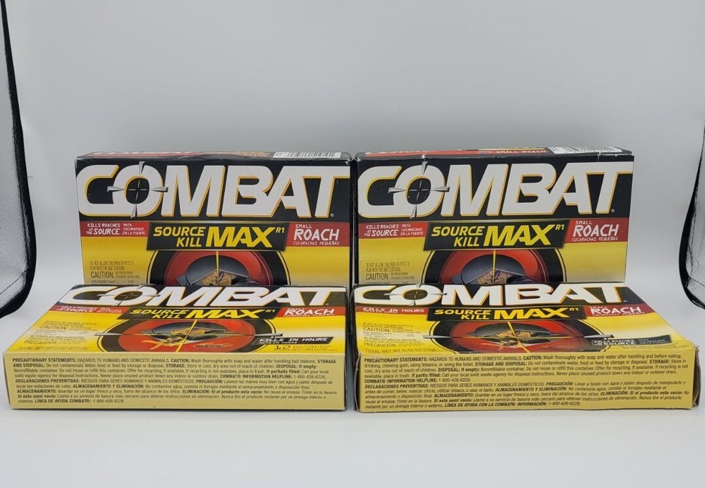 NEW! 4x Combat Source Kill Max Small Roach Killing Bait Stations 12 count Each
