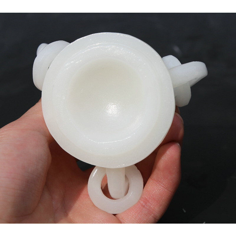 6.5" Chinese White Jade Carved Dragon Head Beast Tripodia Incense Burner Censer