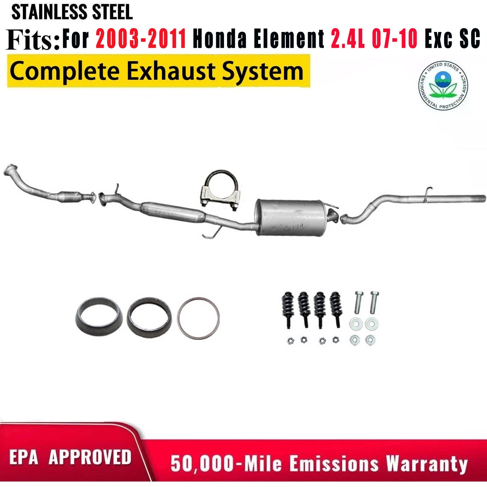 Complete Exhaust System For 2003-2011 Honda Element 2.4L 07-10 Exc SC Models New