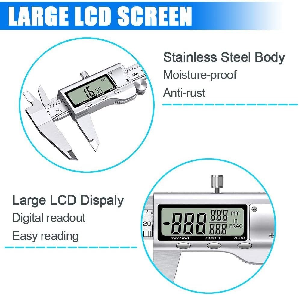 Stainless Steel Digital Caliper Zero Setting Button Differential Measurement