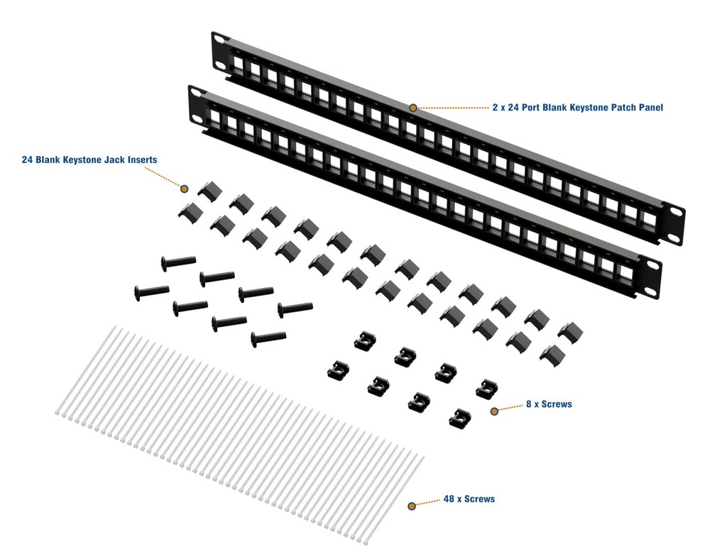 Blank Keystone Patch Panel 24 Port 1U 19 Inch Network Dust Proof 2 Pack