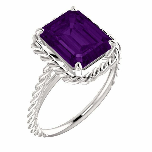 Sterling Silver Emerald Cut Solitaire Ring Setting - Lasso Rope Style Ring Mount