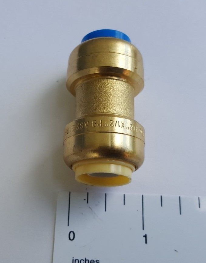 1) 1/2" X 1/2" PB (POLYBUTYLENE) SHARKBITE STYLE CONVERSION PUSH FIT COUPLINGS