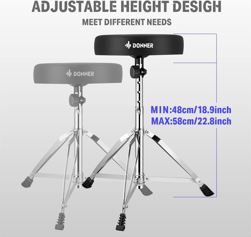 Drum Throne Set, Padded Seat Height Adjustable Drum Stools, 5A Drumsticks Includ