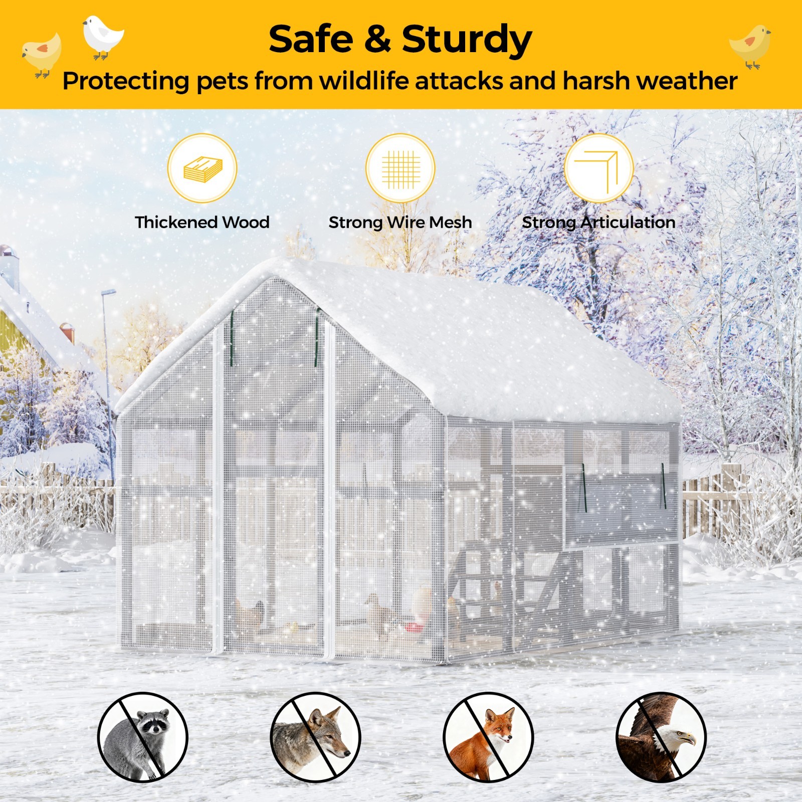 Outdoor Wooden Super-large Chicken Coop Walk-in Chicken Runs for Yard with Cover