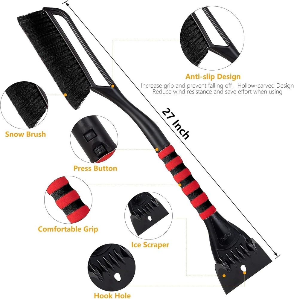 27" Ice Scraper Snow Brush 3 Pack, Wider Snow Scraper4.73" Width Snow Removal...