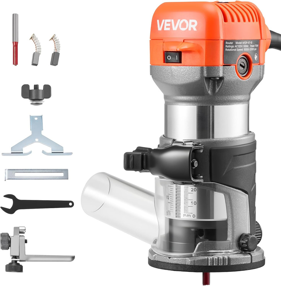 Wood Router, 1 HP 710W, Variable Speed Palm Router Tool with Soft Start, Compact