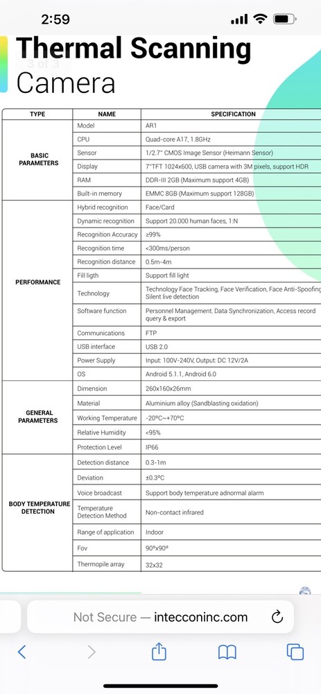 1 ANDROID ,AR1 Facial Recognition/ Therman Temperature Scanner- Access Control