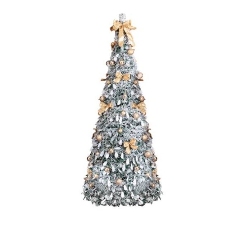 6FT Snow Flocked Pre-lit Artificial Christmas Tree, Pop Up, w Lights & Ornaments