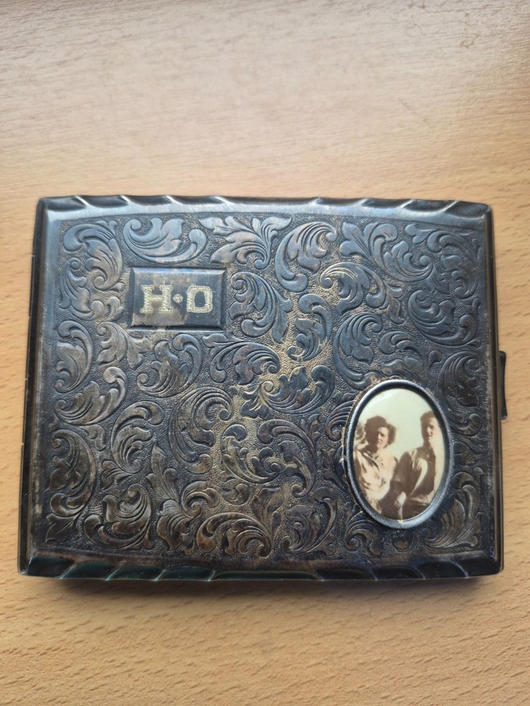 Vintage Alpacca Silver Monogrammed Cigarette Box Case