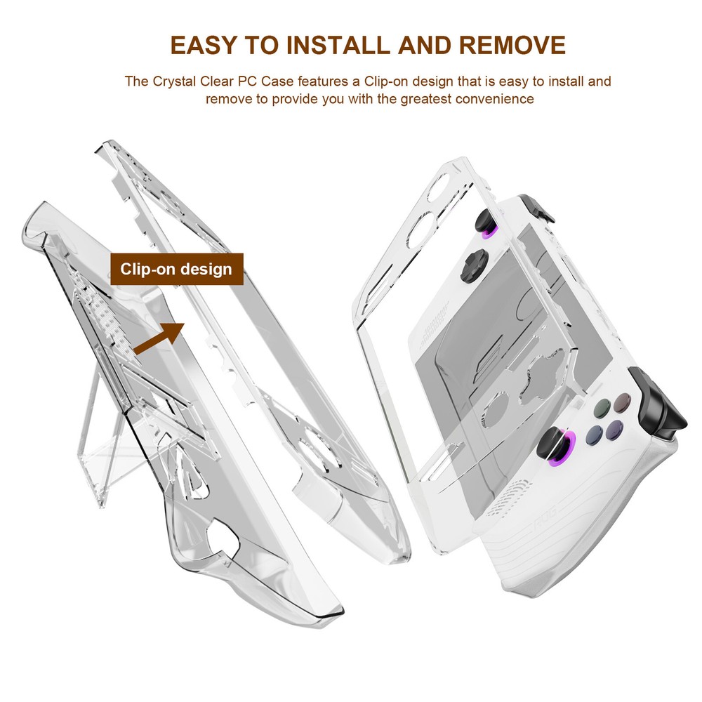 For ROG Ally Handheld Game Console Crystal Clear Case Protective Shell w/ Stand