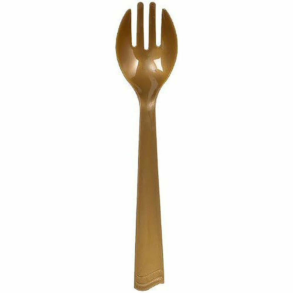 Disposable and Reusable Gold Plastic Serving Fork For All Events 3 Count