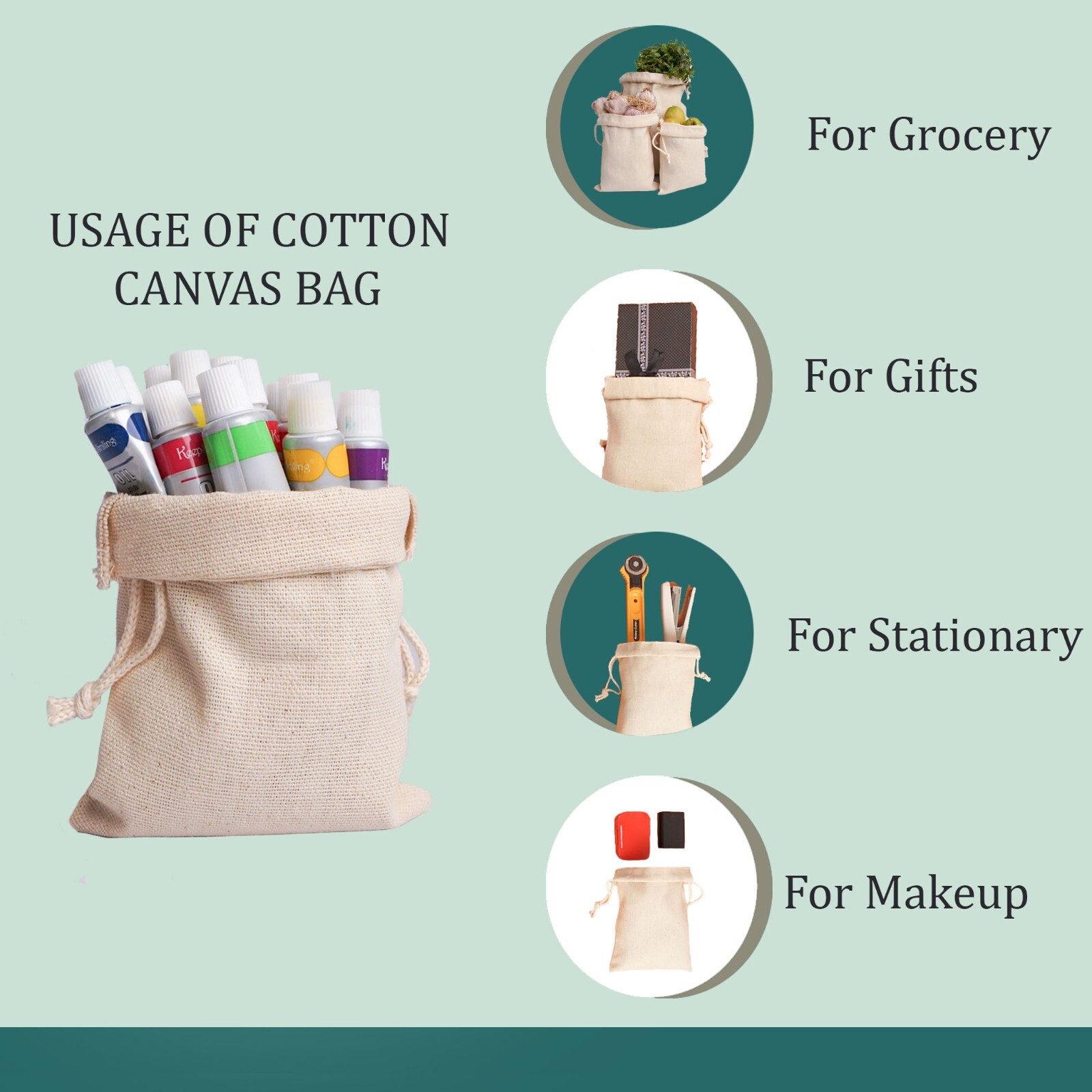 Canvas Cotton Double Drawstring Thick Reusable High Quality Storage Muslin Bags