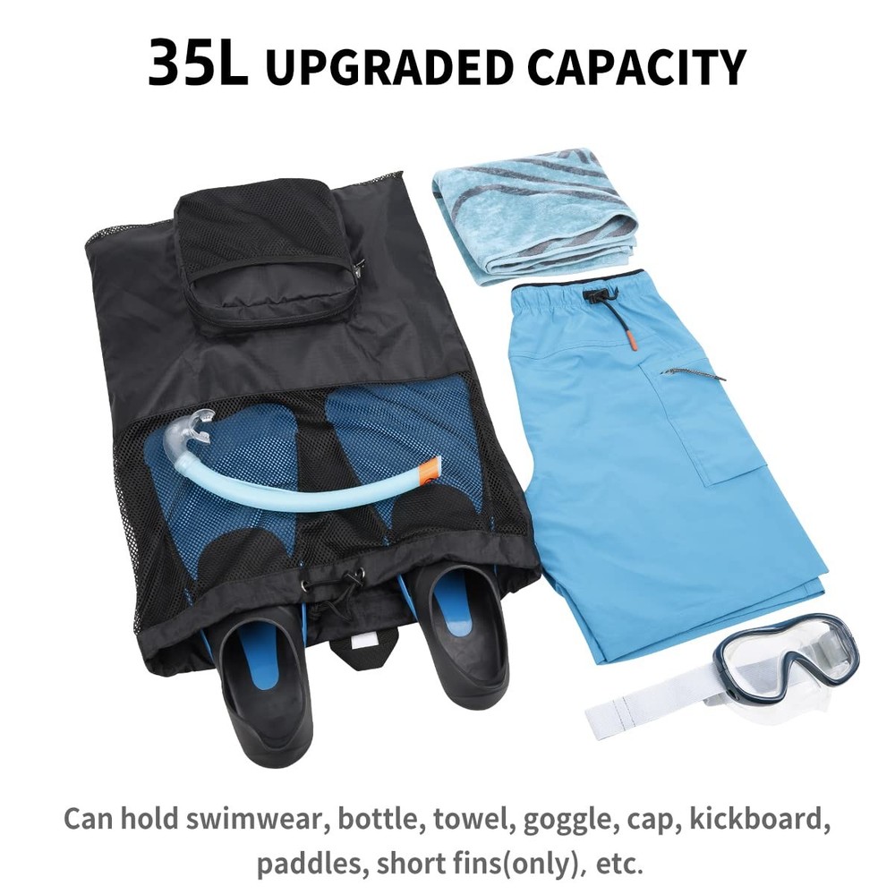 35L Packable Mesh Swim Bag Drawstring Backpack Vented Lightweight Swimmers