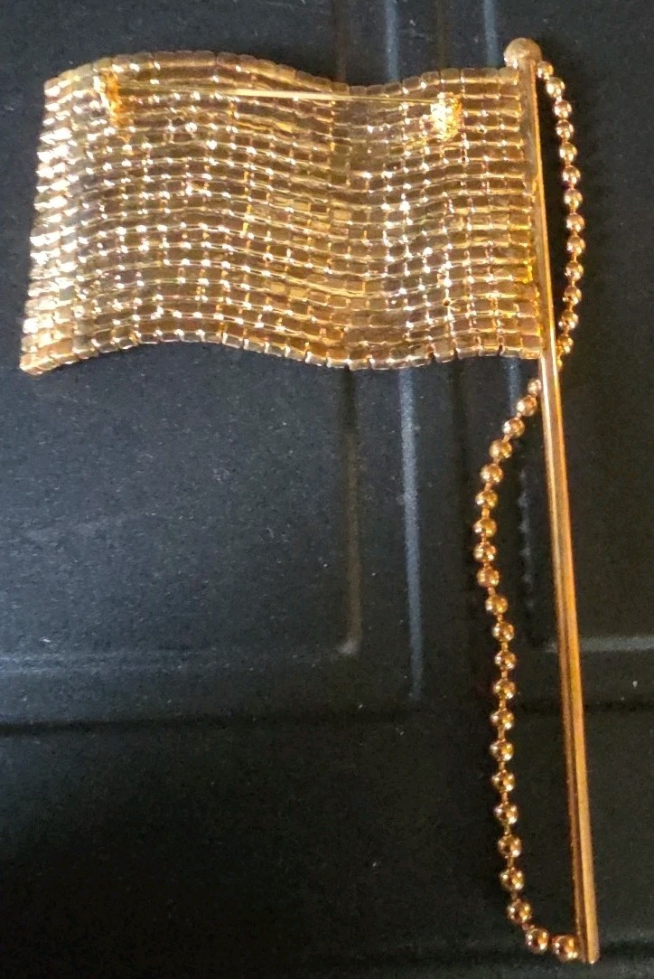 Vintage Rhinestone Flag Pin New Old Stock Brooch Free Shipping