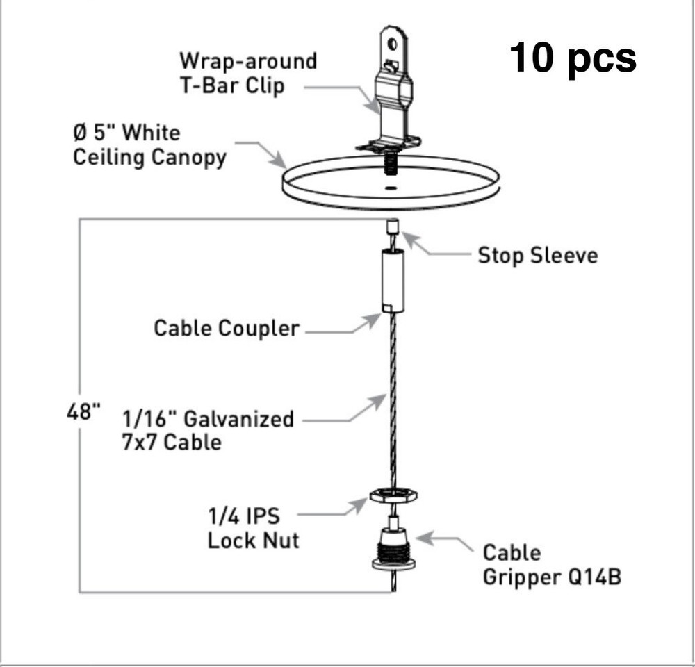 CREE AC-144-Q14B-LP Adjustable 144" Loop Cable Kit. 10 PACK
