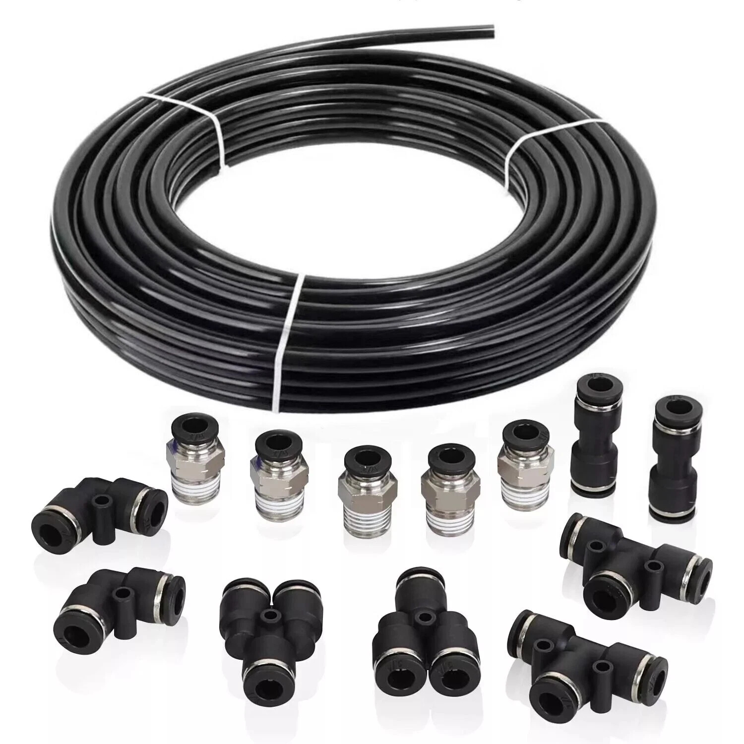 Air Line Tubing Kit 1/4'' OD 50ft Nylon Hose 1/4'' NPT Push to Connect Fittings