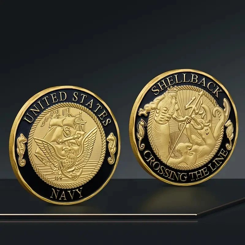Navy Shellback Challenge Coin (Gold) - Excellent Gift