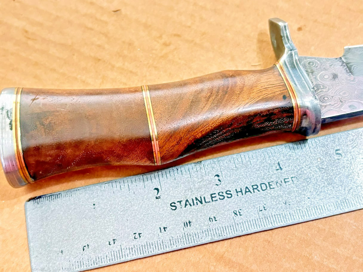 Damascus Blade 11" Bowie Knife with Leather Sheath Wood Handle Knives