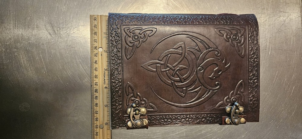 Leather Bound Journal Double Clasps Dragon Celtic Knot