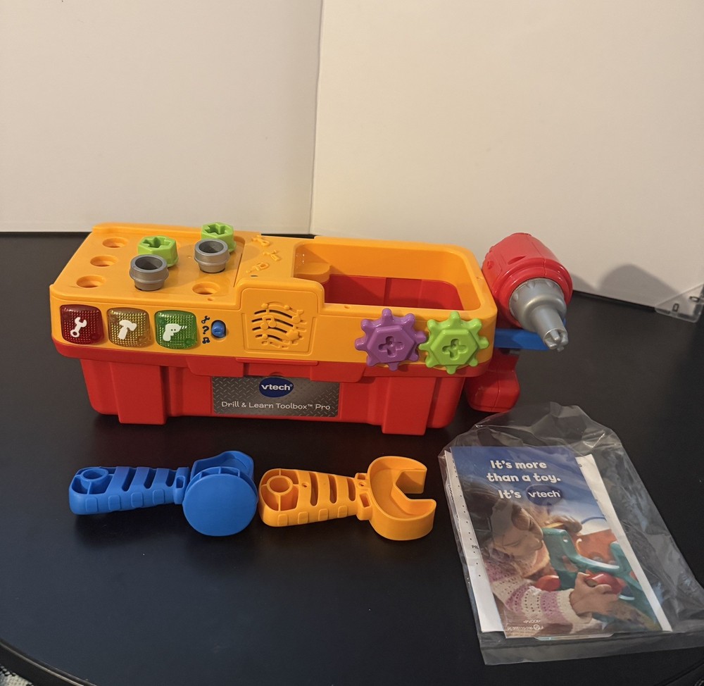 VTech Drill & Learn Toolbox Pro w/ Drill Hammer Wrench Screws Nails WORKS
