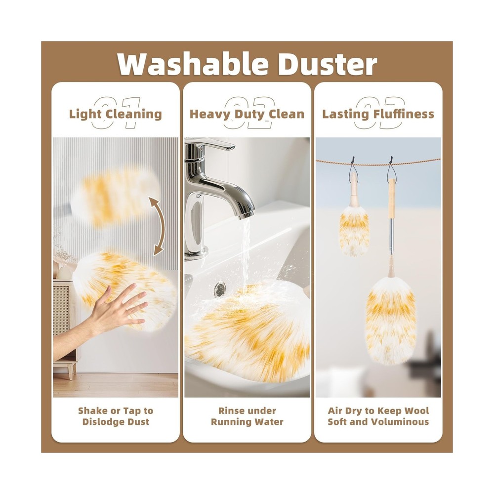 LOVECO Feather Duster for Cleaning, Extendable Lambswool Duster 29-... Fast Ship