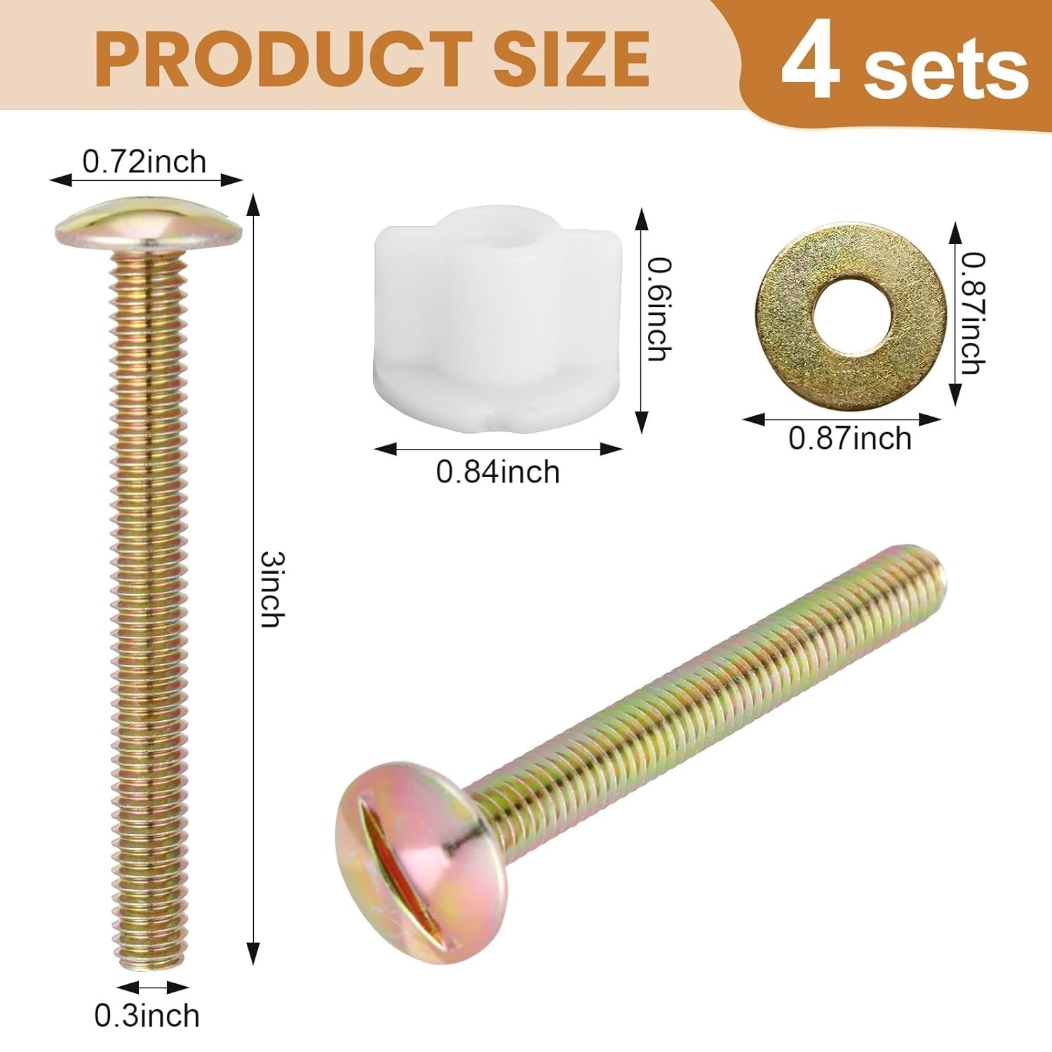 2/4 Sets Toilet Seat Screws Replacement Kit, Universal Toilet Seat Bolts, Sturdy