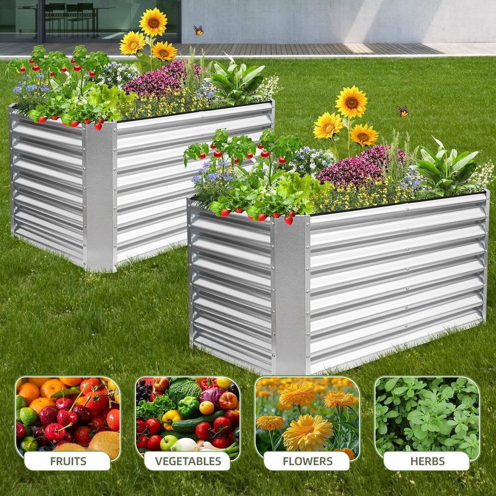 4x2x2ft (2 Pack) Raised Garden Bed - Galvanized Deep Root Planter Boxes Outdo...