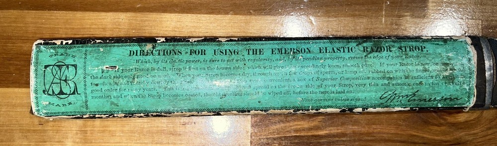 ANTIQUE VINTAGE EMERSON IMPROVED ELASTIC RAZOR STRAP STROP